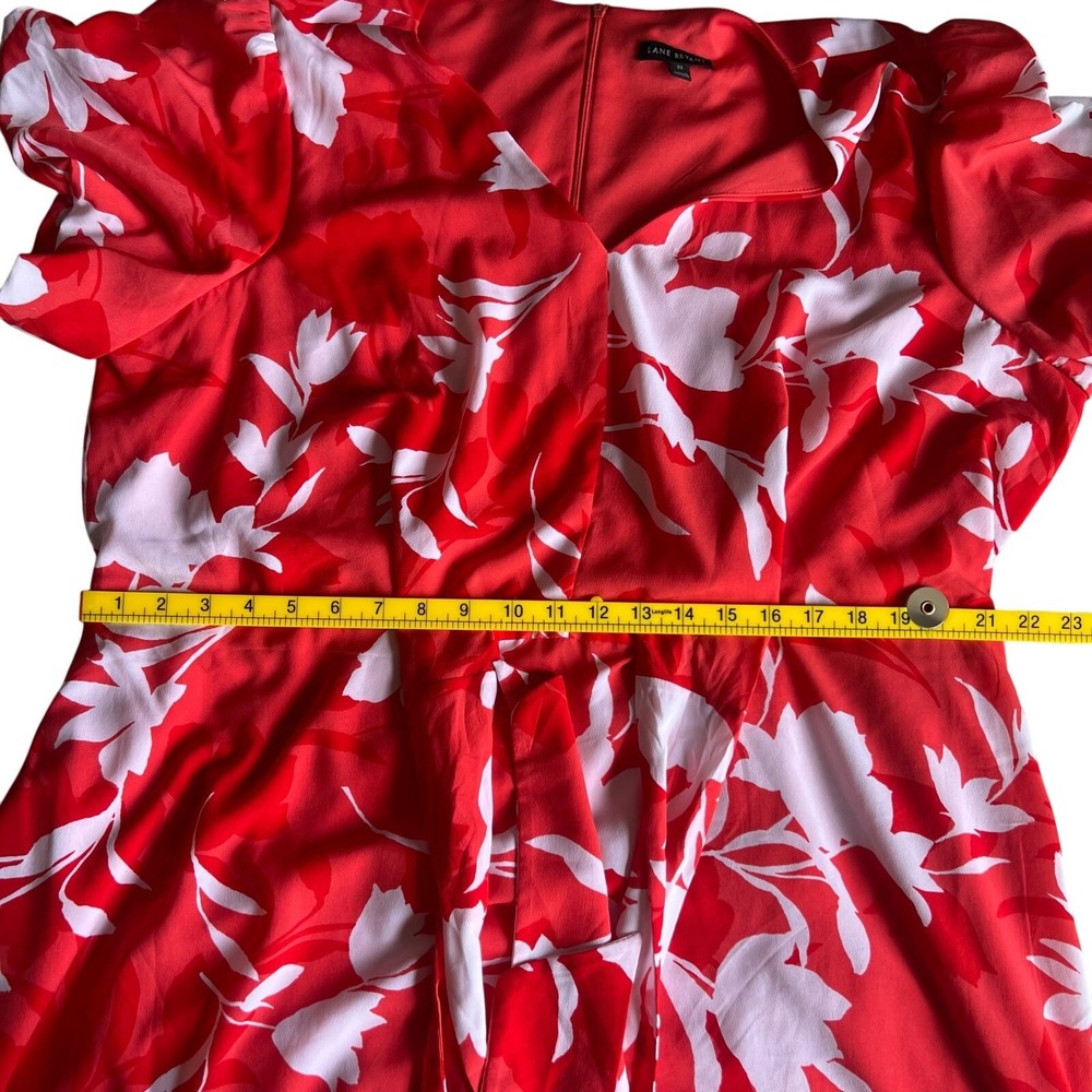 Lane Bryant Red Floral V-Neck Tie Front Midi Dress Plus Size 22 Spring Summer - Picture 10 of 10